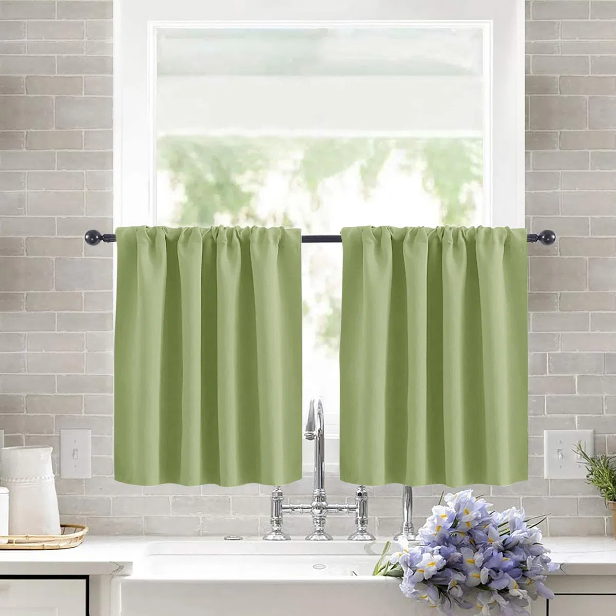 KnSam Tende per finestre, impermeabili, per soggiorno, cucina/caffetteria, 90 cm x 45 cm, L, verde, set da 2 pezzi
