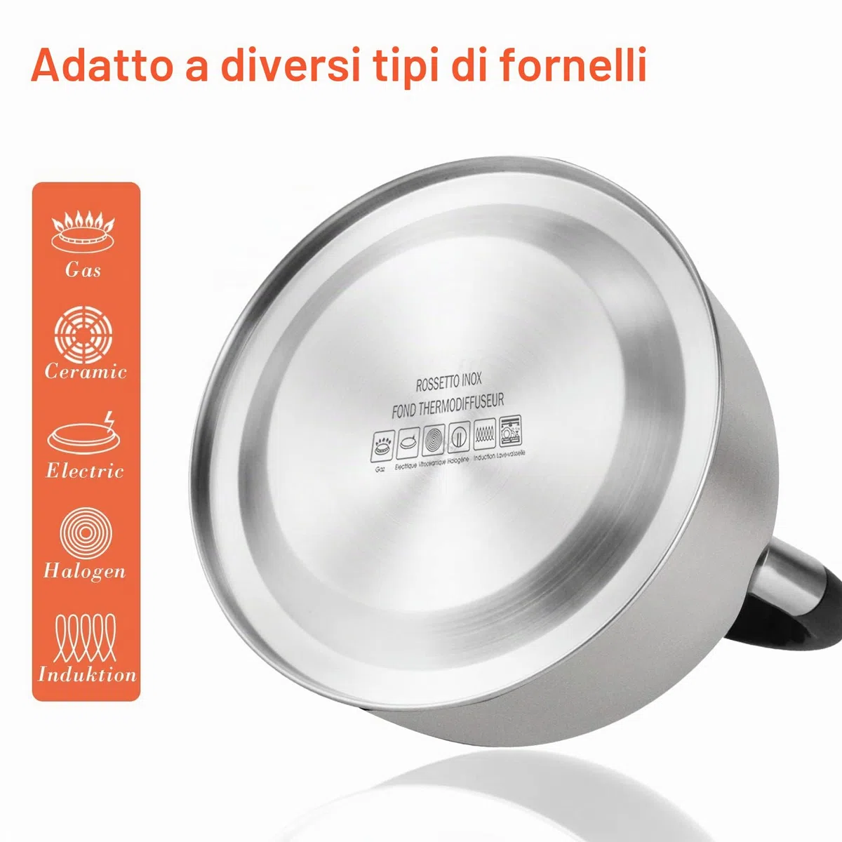 ROSSETTO Bollitore per acqua Bollitore per tè 2,5 litri in acciaio inossidabile di alta qualità Bollitore per acqua a induzione Bollitore per tè con suono di fischio, adatto a tutti i tipi di cucine
