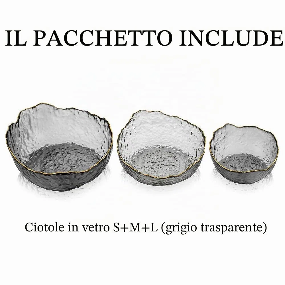 Glasseam Set Da 3 Ciotole In Vetro Set Di 3 Insalatiere Per Affumicare Grigie Fumose Scodella Per Zuppa Profonda Per Zuppa Dessert Da Frutta Pasta Curry Popcorn Cereale Completo Da Impastare