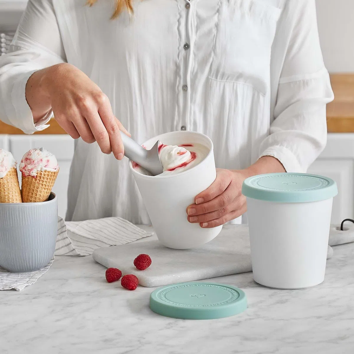 Set di Contenitori per Gelato da 2 Pezzi 1L, Contenitori Alimentari BPA-free, Contenitore Congelatore, Contenitore per Conservare