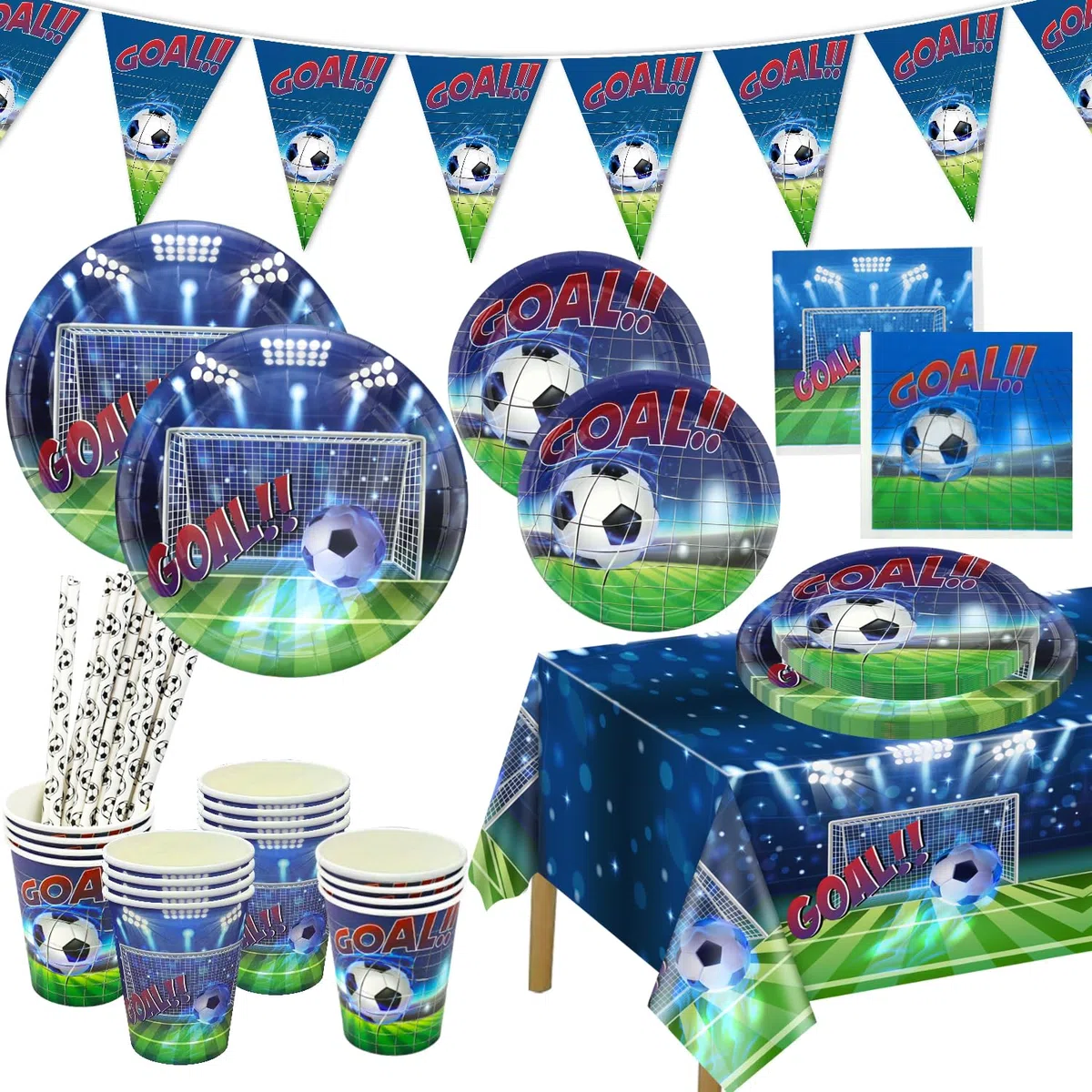 Decorazioni Per Feste A Tema Calcio, 102 Pezzi: Piatti Di Cartone, Tovaglioli, Tovaglia E Bandiere Per Calcio, Forniture Per Feste Di Compleanno Per Ragazzi E Uomini, Accessori Per La Festa Del Giorno