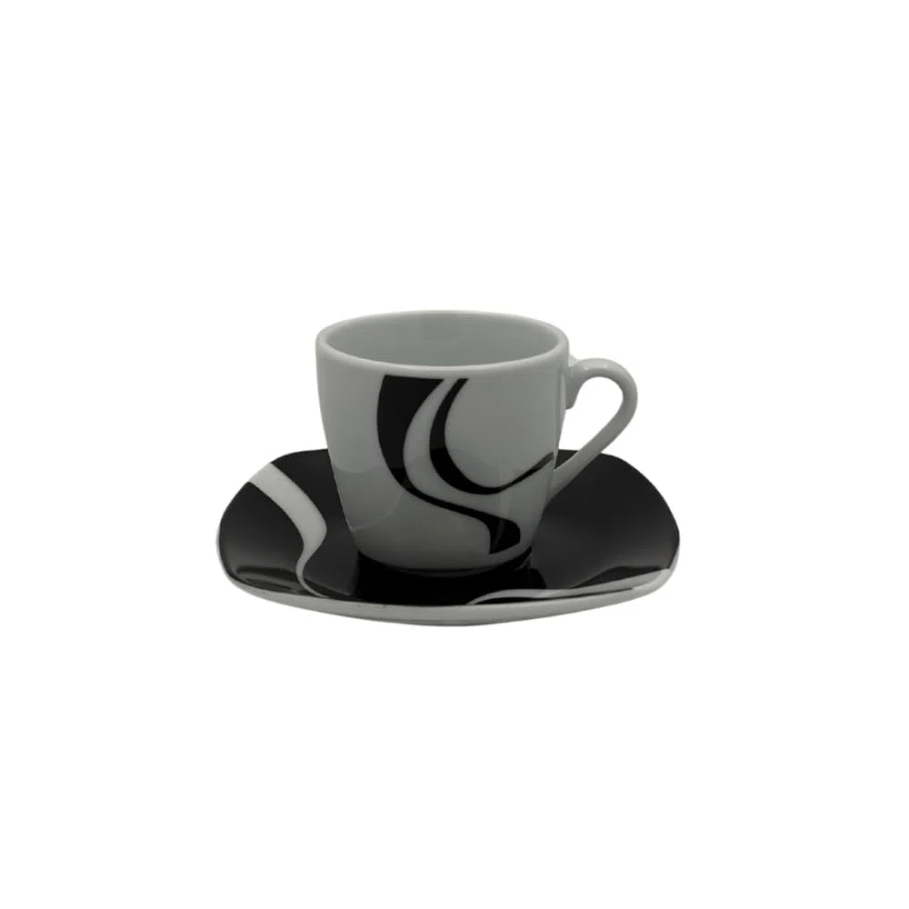 Kyo Nero – Set 12 Pezzi: 6 Tazzine da caffè in Porcellana Lucida con 6 Piattini Ø12 cm, Design Moderno Bianco e Nero, Lavastoviglie e Microonde, Coordinato con Servizio Piatti e Bicchieri