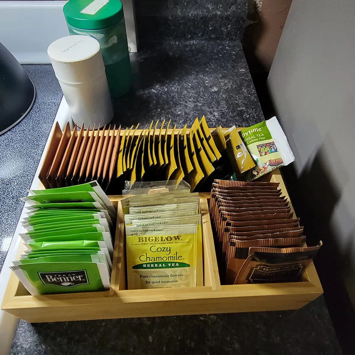 Porta bustine di tè, contenitore per bustine di tè in bambù, cestino per tè, organizer per pacchetti di zucchero, organizer per condimenti per caffè