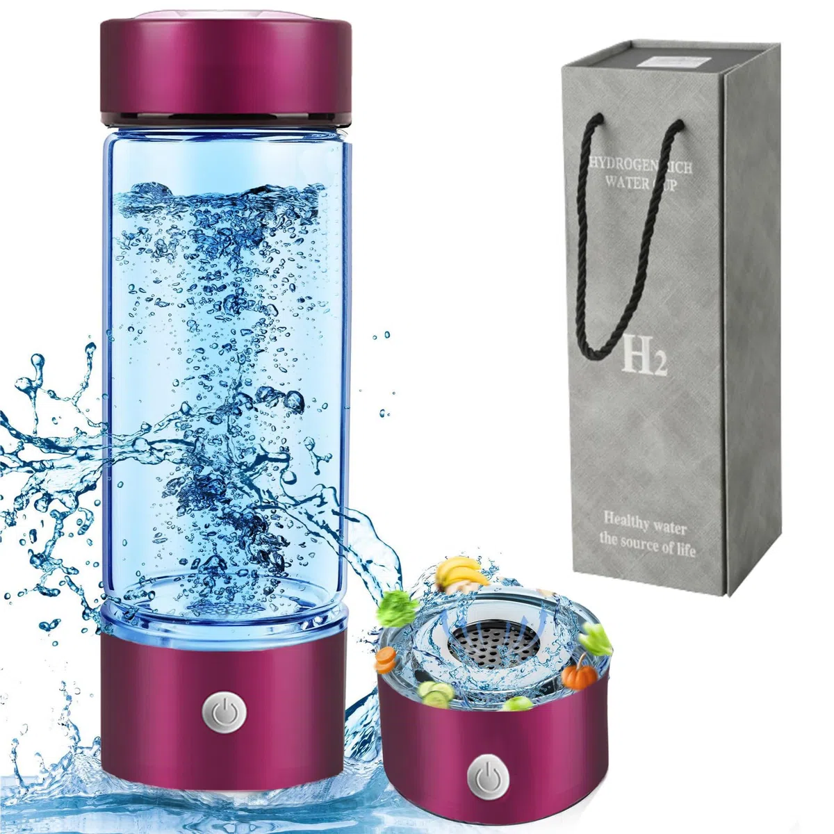 Esenlong Bottiglia Acqua All'idrogeno, Generatore di Acqua Idrogenata Ionizzatore, Portatile Tazza Ricca di Idrogeno Bottiglia d'Acqua Ricca di idrogeno Creatore di ioni Filtro (Rosso)
