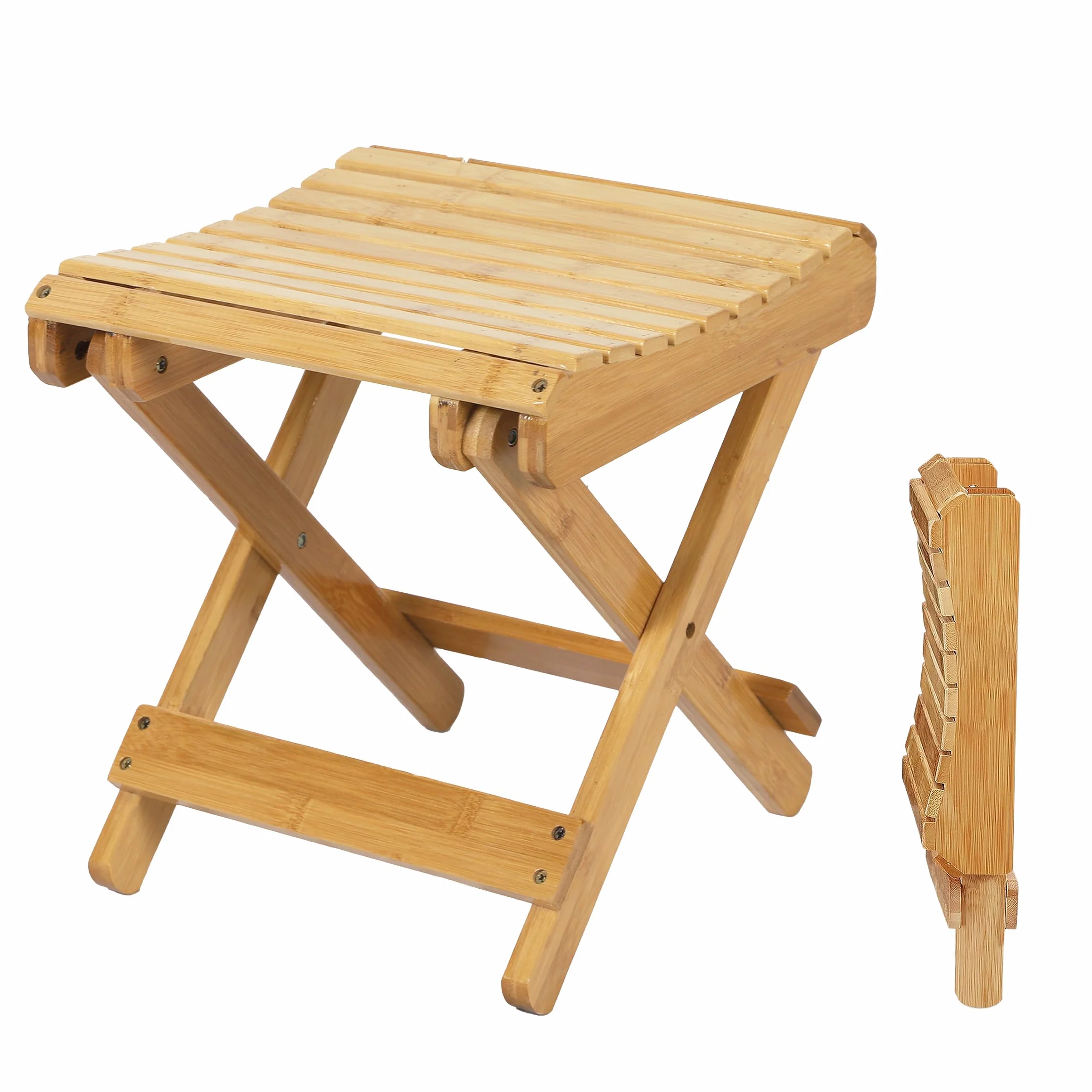 Spetebo Sgabello pieghevole in bambù naturale, rettangolare, 28 x 28 cm, in legno, pieghevole, universale, per cucina, bagno, corridoio
