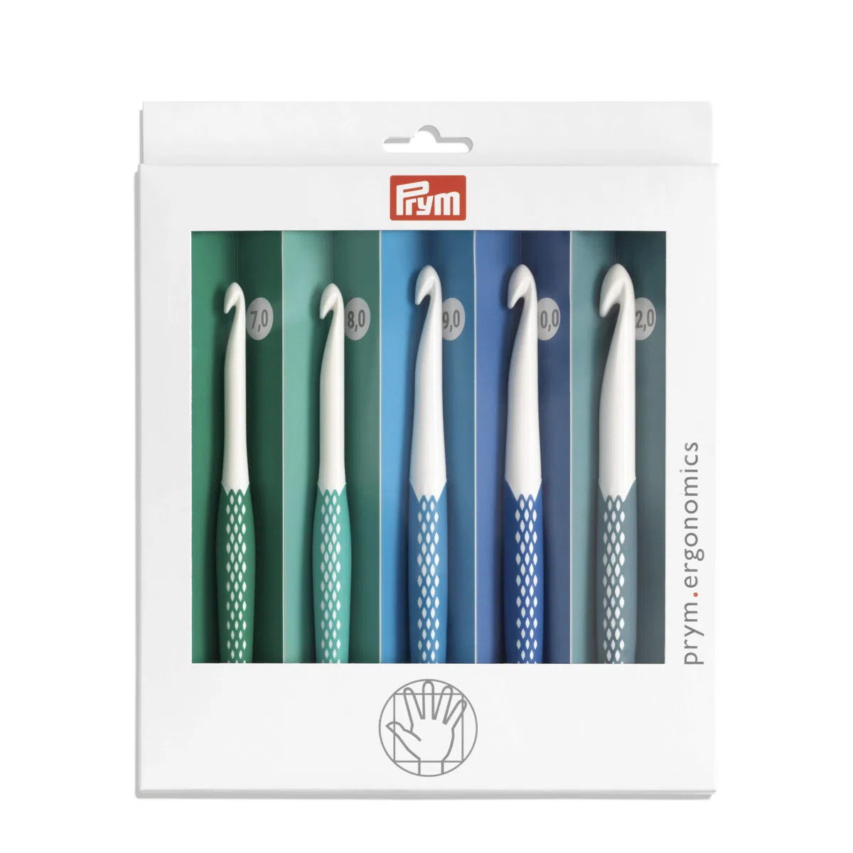 Prym 218441-Set, 7,0-12,0 mm 218441-1-Set di uncinetti per Lana ergonomici 7,00-12,00 mm x 1, Bianco, 12 mm
