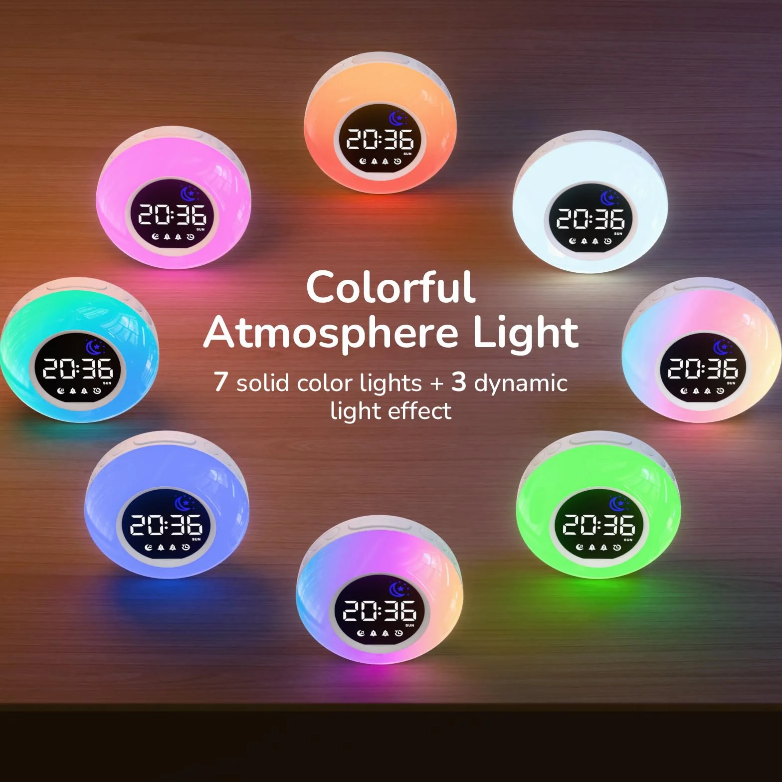 Sveglia Digitale da Comodino per Bambini con Luce Notturna a 10 Colori, Modalità Giorno e Notte, 12 Melodie, Doppia Sveglia, Timer, Luminosità e Volume Regolabili, Alimentazione a Rete