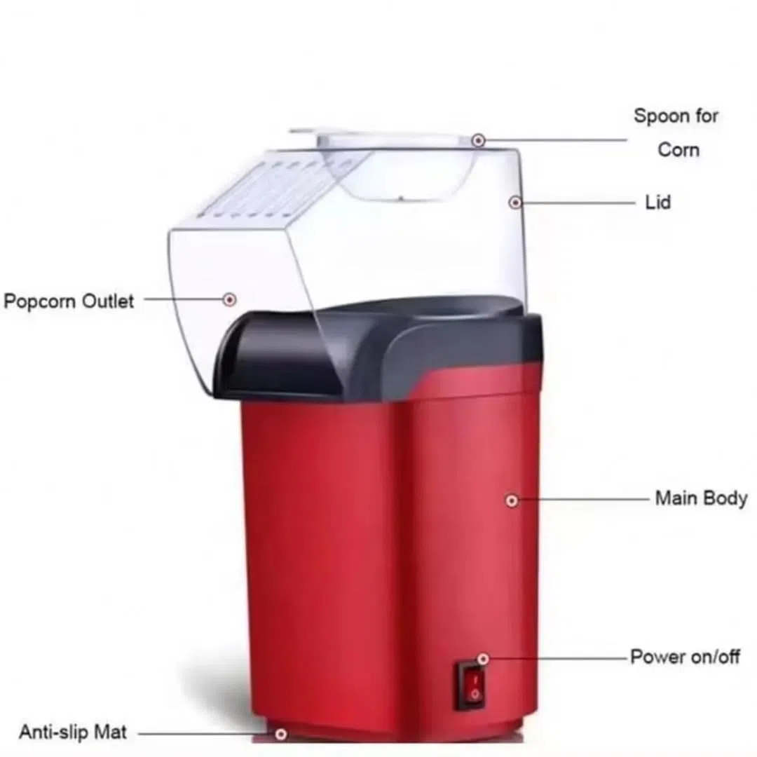 Popcorn 1200 W per fare popcorn in 2 minuti - Palcorn elettrico con tazza dosatrice - Fai dei deliziosi popcorn con il palcorn aria calda (rosso)