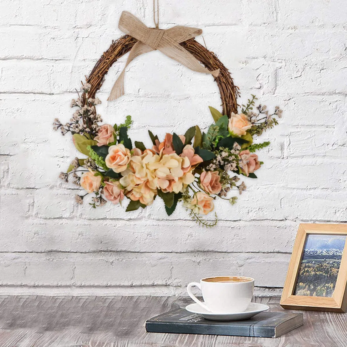 Ghirlanda Primaverile per Porta d'ingresso | Estate Primavera Ghirlanda Fiori Rattan Intrecciato a Mano - Decorazione Domestica per Porta d'ingresso, Parete, Finestra, Matrimonio, Feste