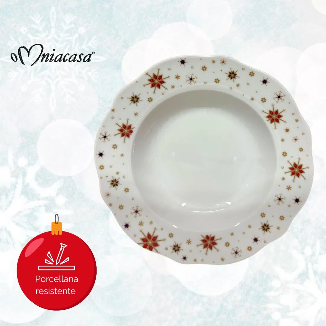 Servizio Piatti di Natale in Porcellana Resistente per 6 Persone: 18 Pezzi, Decorazioni con Albero di Natale Schiaccianoci e Stelle, Rosso e Bianco, Adatto: Lavastoviglie e Microonde.