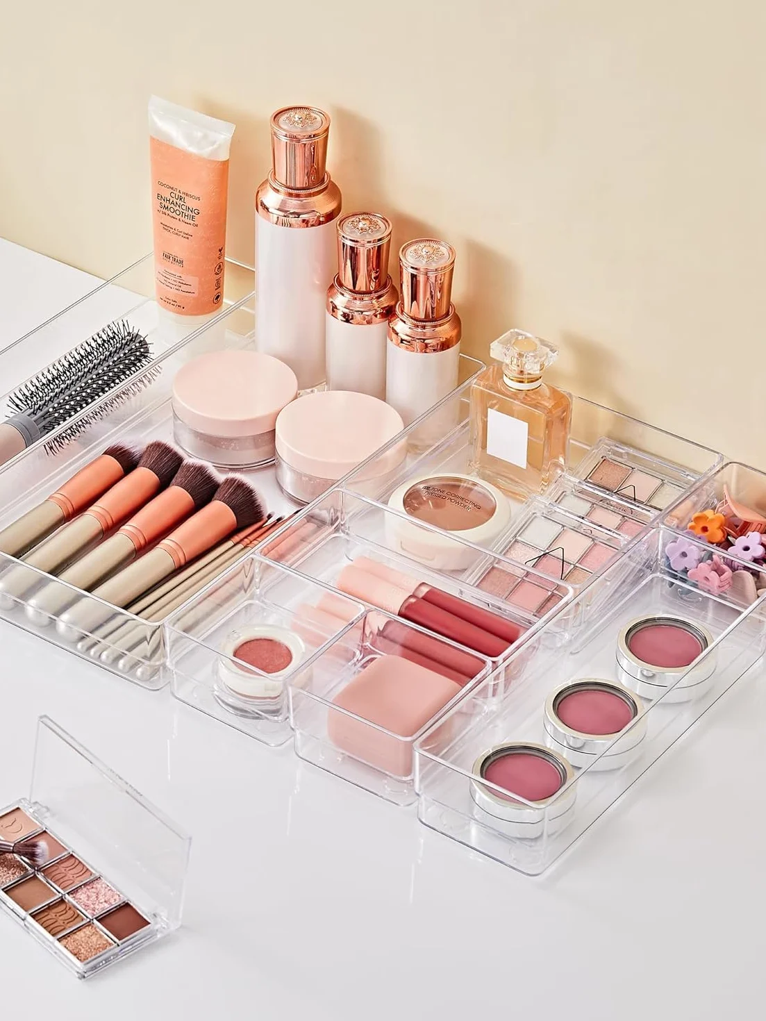 Collazoey 30 Organizer per cassetti trasparente con scatola,4 dimensioni Organizzatore per toeletta, organizer trasparente antiscivolo per trucchi per bagno, cosmetici, toeletta, cucina, ufficio