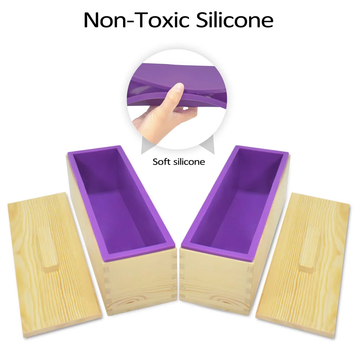 Artcome Stampi per sapone da, 2 set di stampi rettangolari in silicone con coperchio, forniture per sapone fai da te con raschietto ondulato in acciaio inossidabile e taglierina dritta in plastica