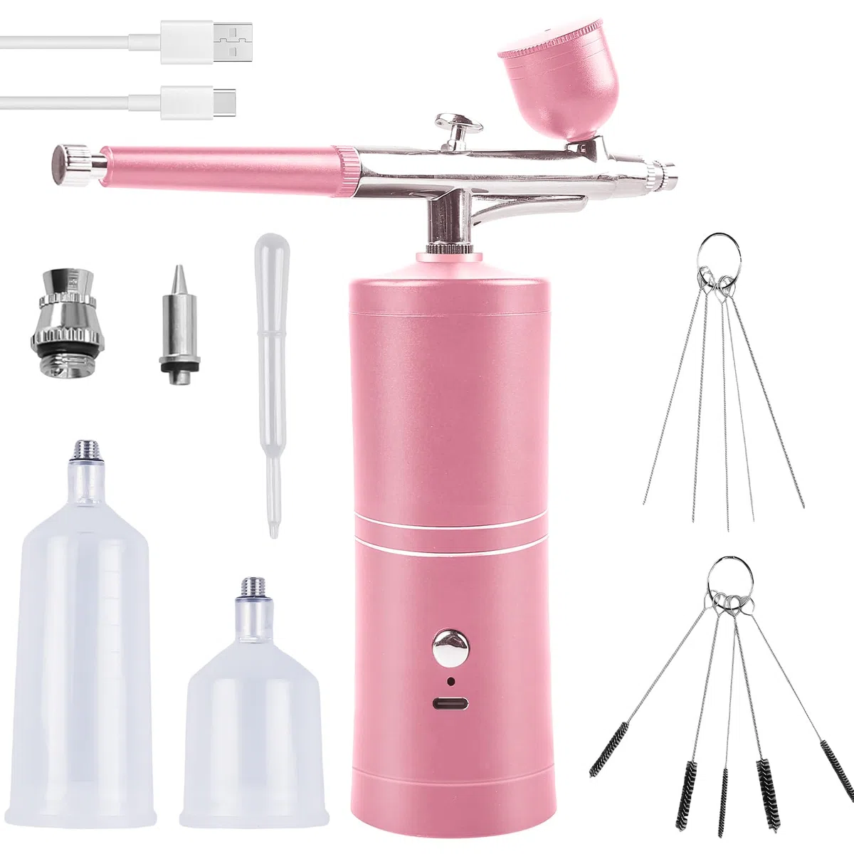 Kit Aerografo Con Compressore, Compressore Aerografo, Kit Aerografo Ricaricabile Aria Spazzola Airbrush Pistola Aerografo Portatile Spazzola Aria Per Trucco, Nail Art, Decorazione Torta Rosa
