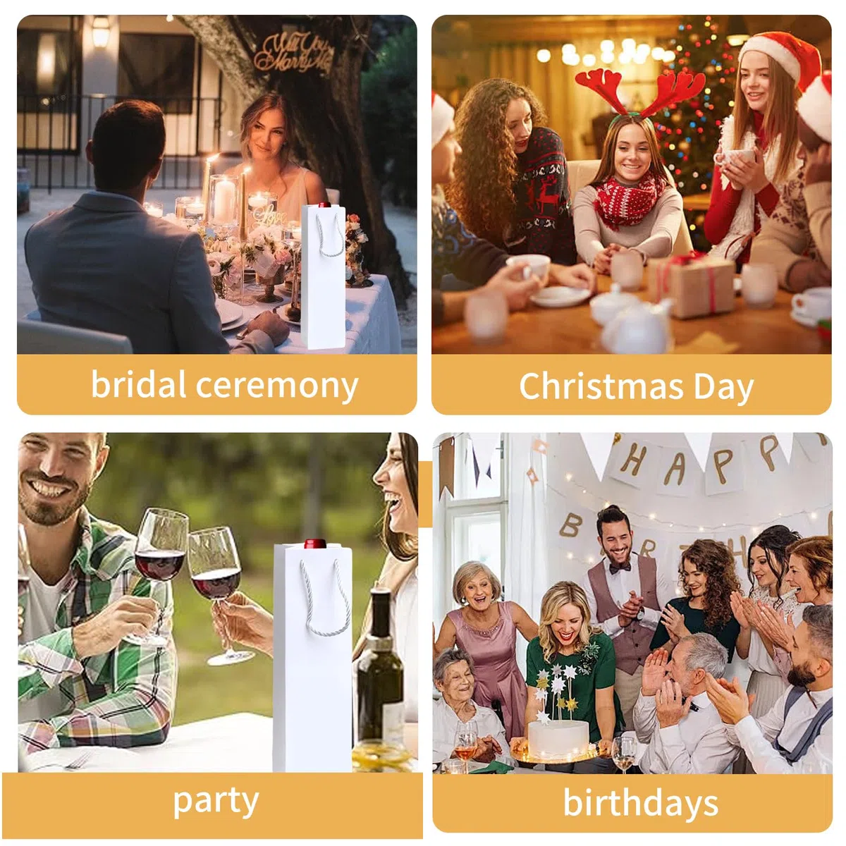 Sacchetti regalo per vino, confezione da 20 sacchetti di carta per vino, ideali per feste di compleanno, Natale, matrimoni, banchetti, con manici, per bottiglie di vino, colore bianco.