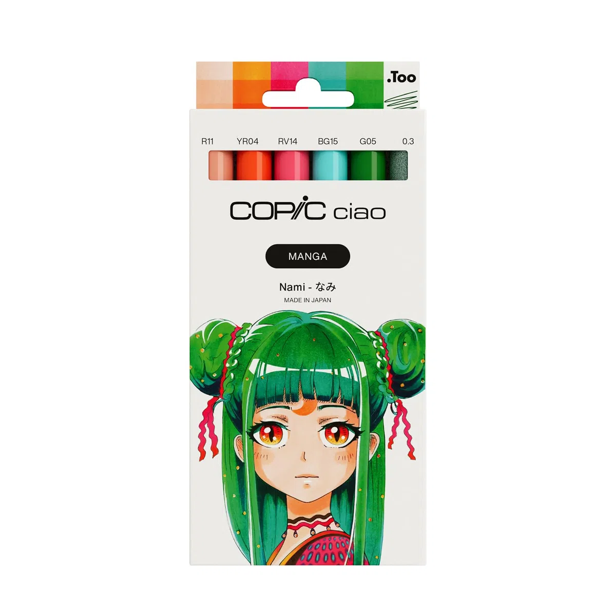 Copic Ciao MANGA - Set di pennarelli Nami, con 5 tonalità brillanti di verde e blu, con 1 multilino da 0,3 mm in verde, Twin Marker con una punta media e una spazzola
