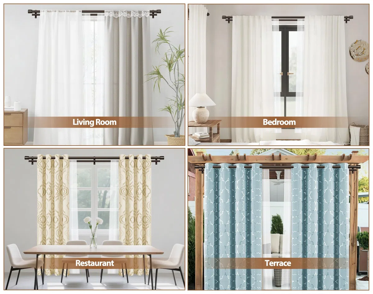 HOTOZON Bronze Bastone da Tenda Doppio 167-305 cm, 25 mm Estensibile Bastone Tenda Doppio Montado en la Pared con Remates de Tapa Para Ventanas