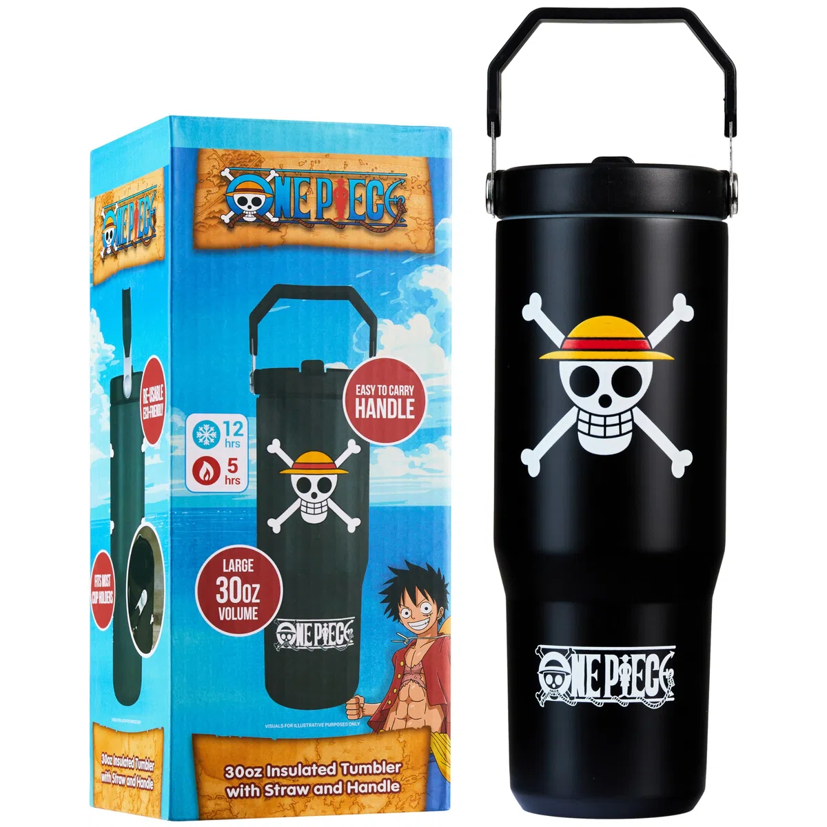 Get Trend One Piece Bicchiere Termico con Cannuccia e Maniglia, Metallo Tazza da Viaggio 850ml, Isolamento Termico Sottovuoto a Doppia Parete (Nero One Piece)