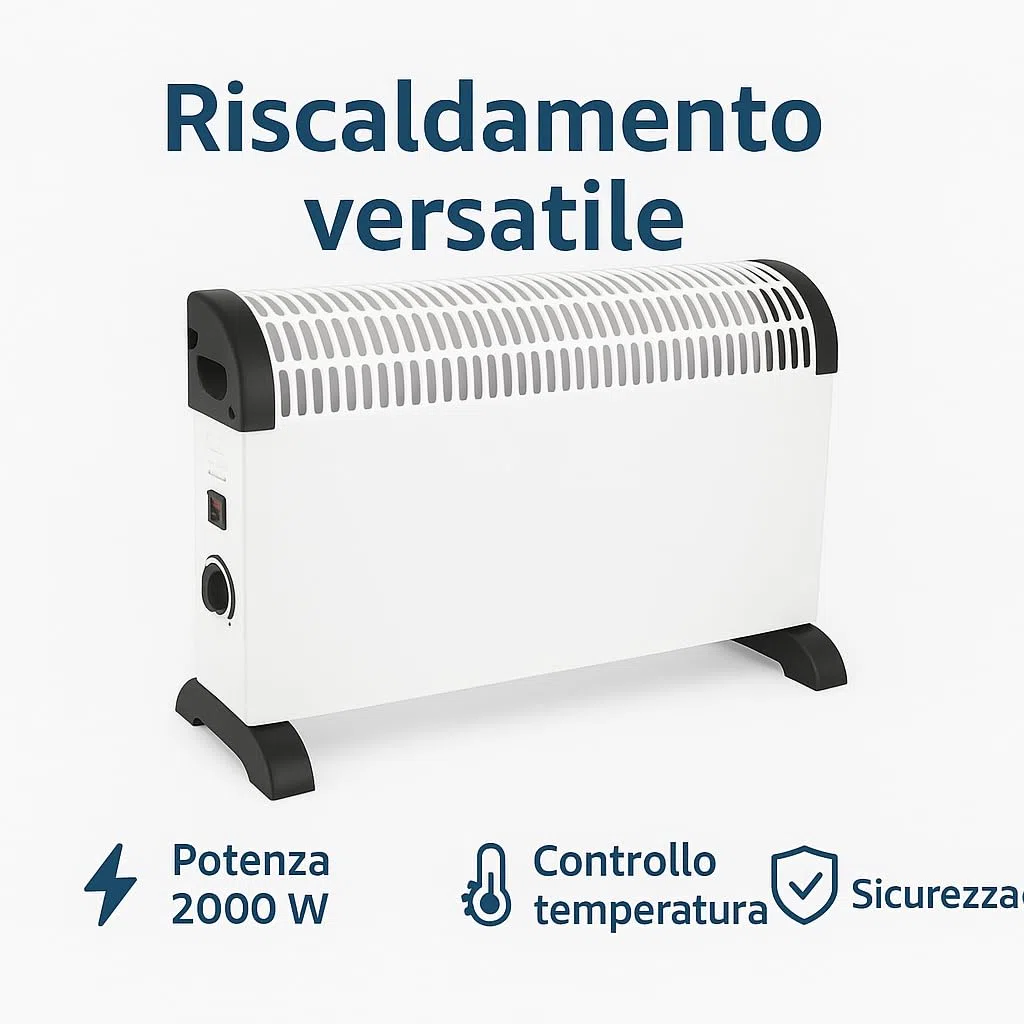 Stufetta elettrica da bagno Termoconvertitore 2000W – Basso consumo, 3 livelli di potenza, riscaldatore compatto portatile con protezione surriscaldamento e regolazione temperatura