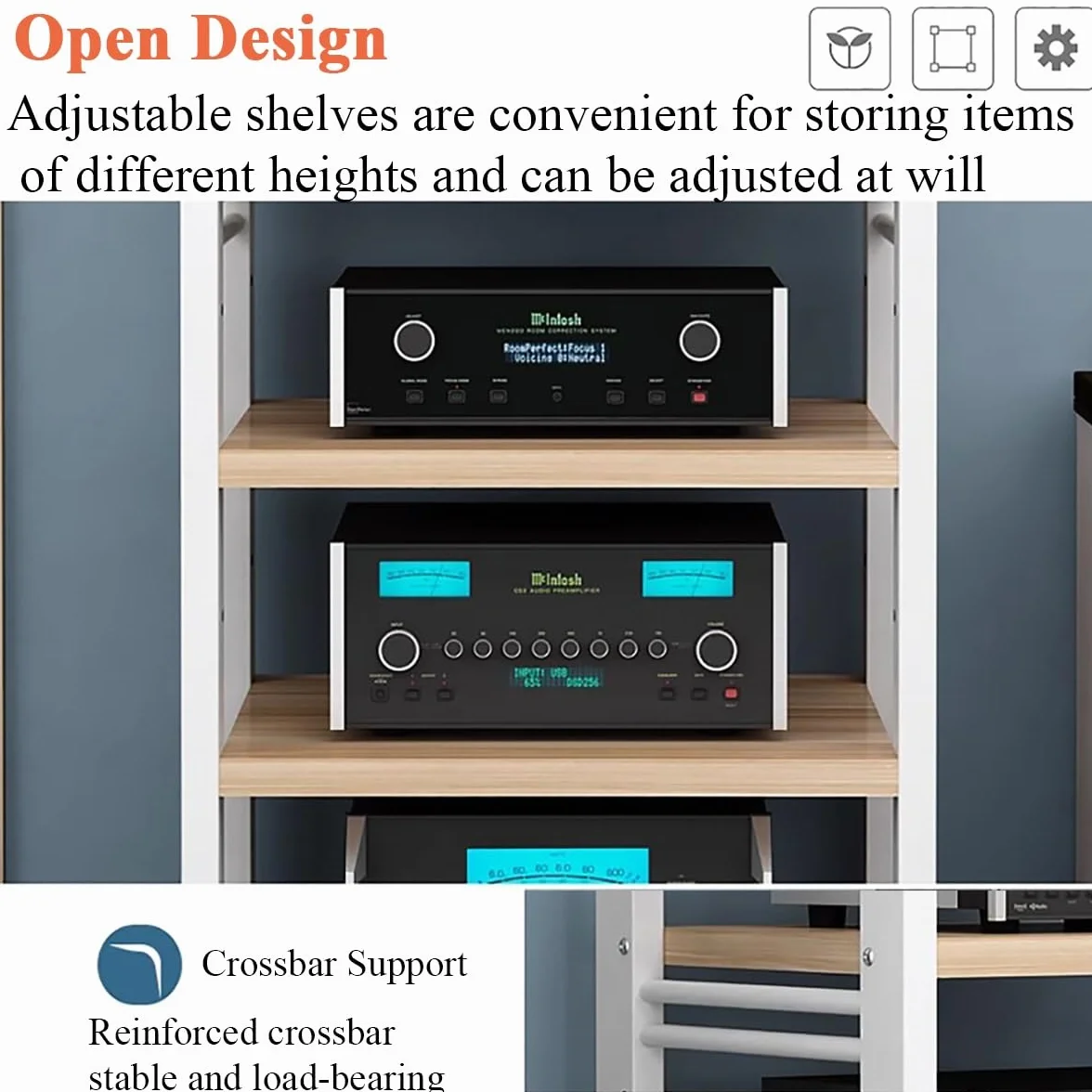 mobile stereo hi fi rack hifi Supporto Multimediale AV Rack For Componenti Audio, Home Theater Angolo Ufficio Armadietto For Giradischi Stereo In Legno Con Ripiani Aperti For Soggiorno, Unità Di Archi