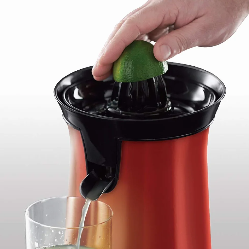 Russell Hobbs Spremiagrumi Elettrico, Bicchiere Grande E Piccolo, Rotazione Bidirezionale Destra, Sinistra, Antigoccia, Lavastoviglie Ok, 60 W, Senza Bpa, Rosso, 26010-56