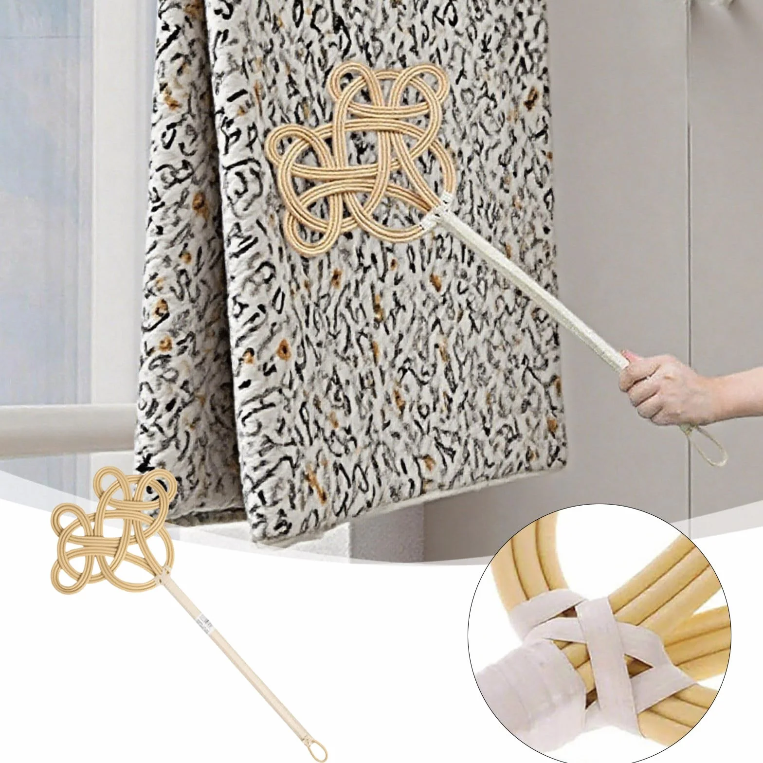 2026 Battitore per tappeti in rattan, frusta manuale per tappeti con manico manuale per spolverare tappeto manuale (beige, 60 cm) per Natale