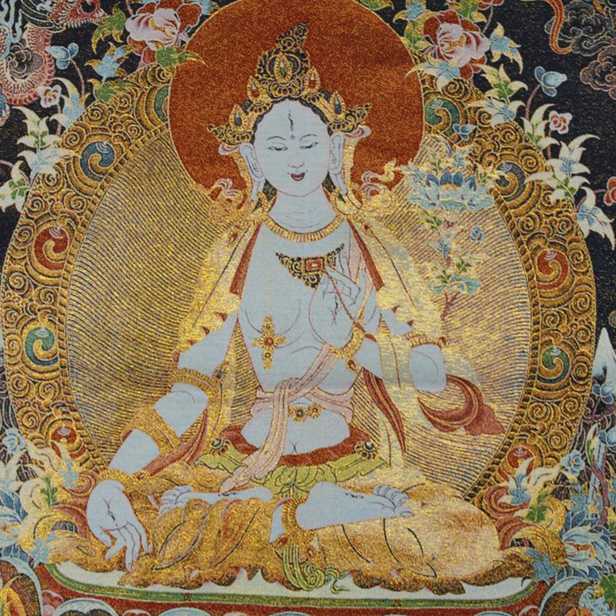 Thangka Dipinto Bianco Tara Buddha Buddista Thangka Broccato Wall Art Decor per La Decorazione della Camera da Letto Yoga (Size : 60x90cm(23x35inch))