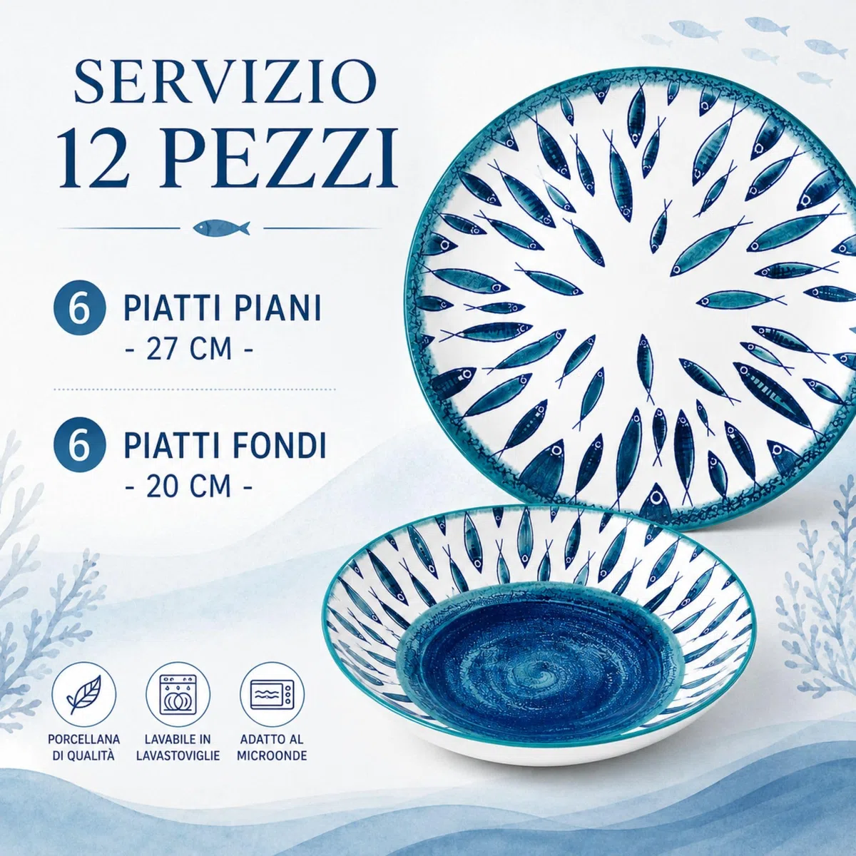 NAMAI - Servizio Piatti 6 Persone, Porcellana Resistente, Adatti In Lavastoviglie e Microonde, Colori Vivaci, Set Piatti 12 Pezzi, Idea Regalo