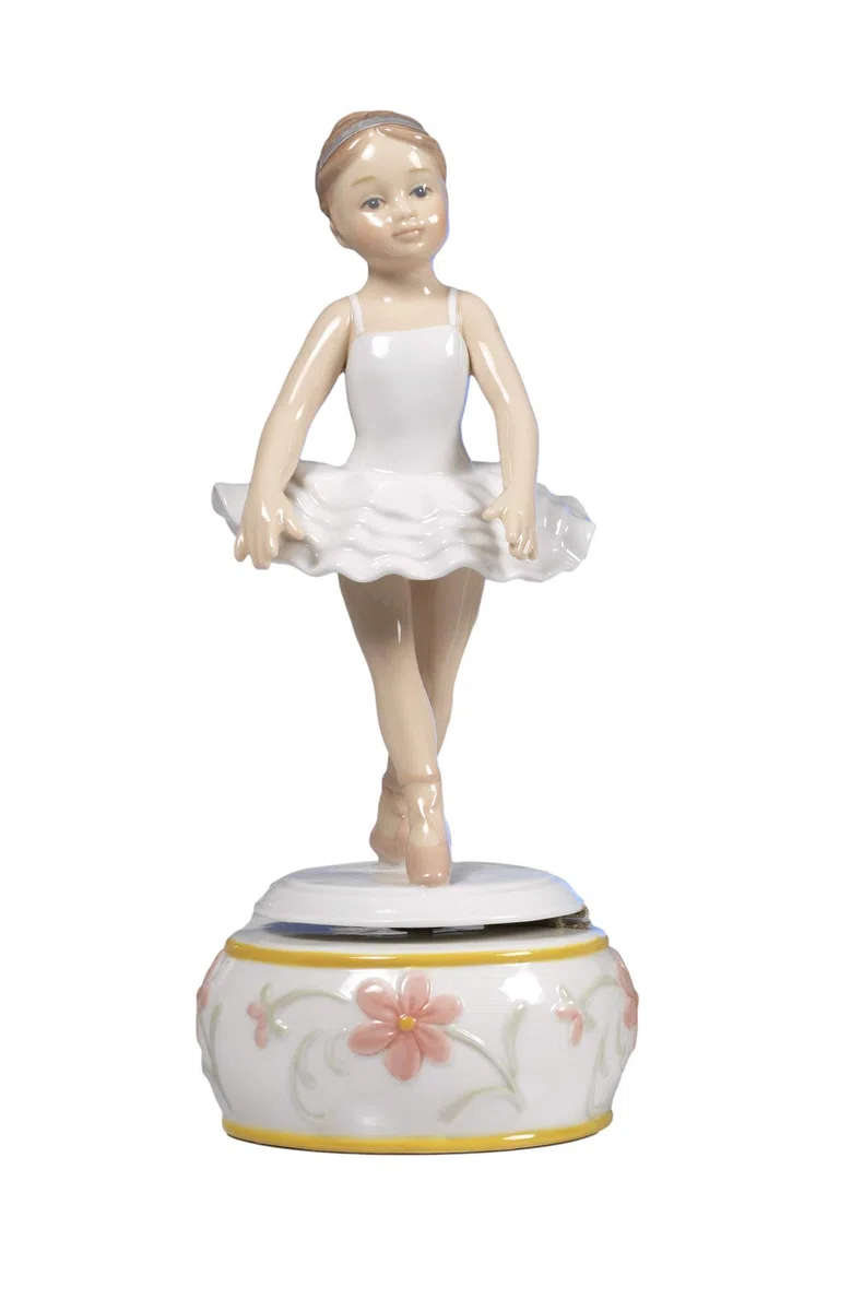 PABEN Carillon con Ballerina in Porcellana Smaltata Dipinta a Mano cm. 20 Bomboniera Regalo Comunione, cresima, Compleanno