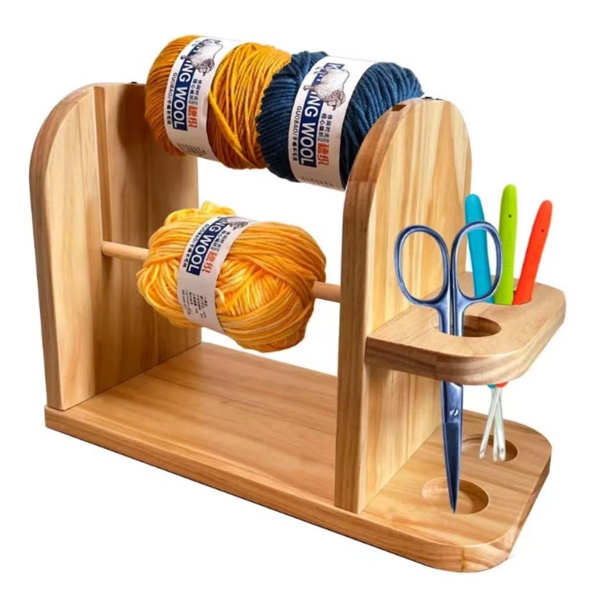 Porta Filato Doppio in Legno, Porta Gomitoli di Lana Porta Filo Doppio Girevole, Svolgitore di Lana Porta Filato in Legno Spinner Filato in Legno Avvolgitore per Lana per Uncinetto e Maglia