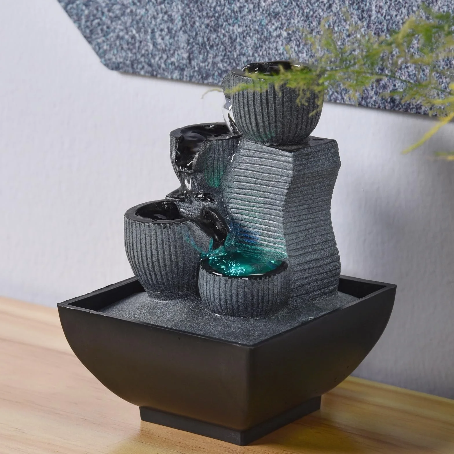 Zen Light - Kini, Fontana da Interno con Pompa e Illuminazione a LED, in Resina, Taglia Unica