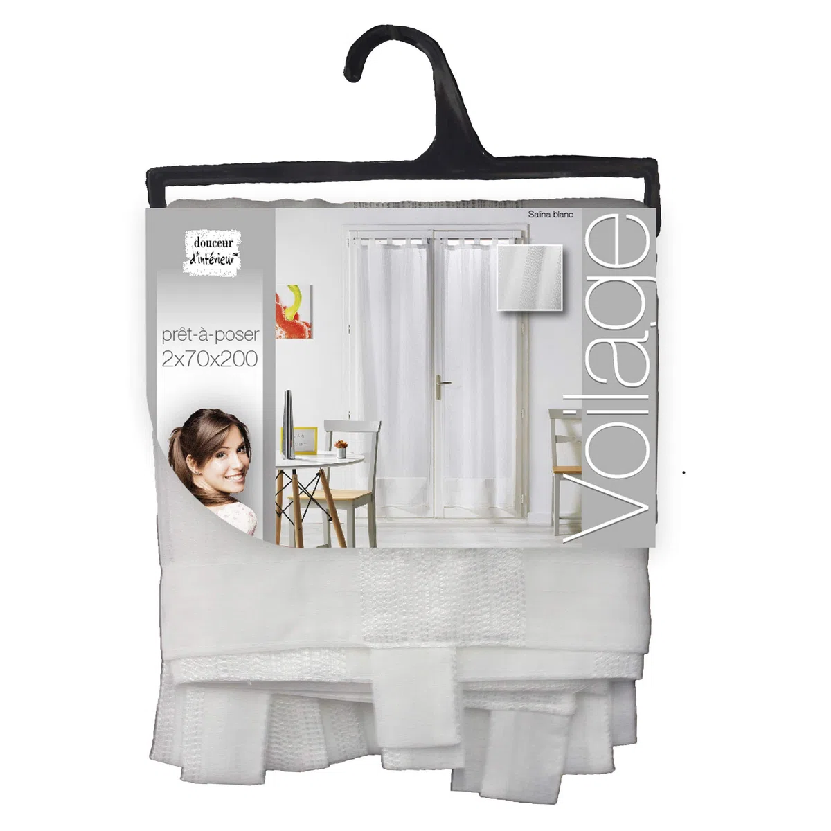 Douceur d'Intérieur Salina Tendaggio Fiocco Con Passanti, Bianco, 2 x 70 x 200 CM