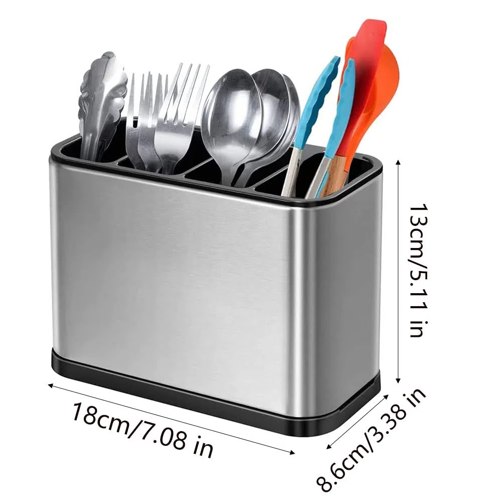 Portaposate Da Cucina, Scolaposate Da Lavello, Scolaposate Acciaio, Porta Posate da Tavola, 4 Scomparti, per Riporre Bacchette, Coltelli, Forchette, Ecc