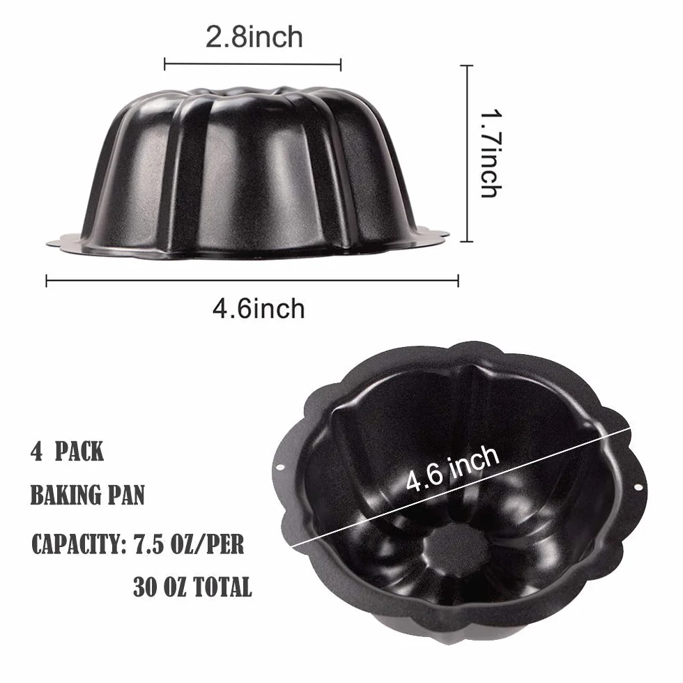 Webake Set di 4 Stampo Kugelhopf Stampi per Torte in Acciaio al Carbonio ø11 cm Tazzina per Flauto Antiaderente per Torte con Incisione a Vortice