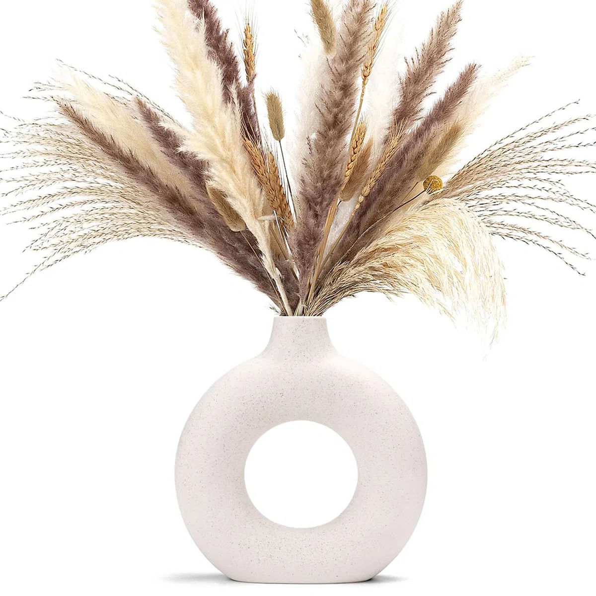 Vasi per Erba della Pampa, Vaso Creativo Decorazioni per la Casa Moderne, Vaso Fatto a Mano in Ceramica Bianca Fiori Secchi Ornamenti Artigianali per la Decorazione della Casa dell'Ufficio(M, Beige)