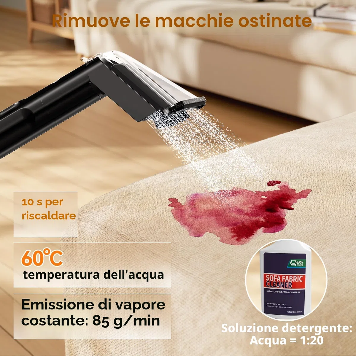 Lavatappeti Portatile, 1650W Aspirapolvere Pulitore di Tappeti con Cinque Modalità di Decontaminazione, 13Kpa Lava Divano ad Acqua a Secco Umido con 2 Serbatoi D'acqua Rimovibili