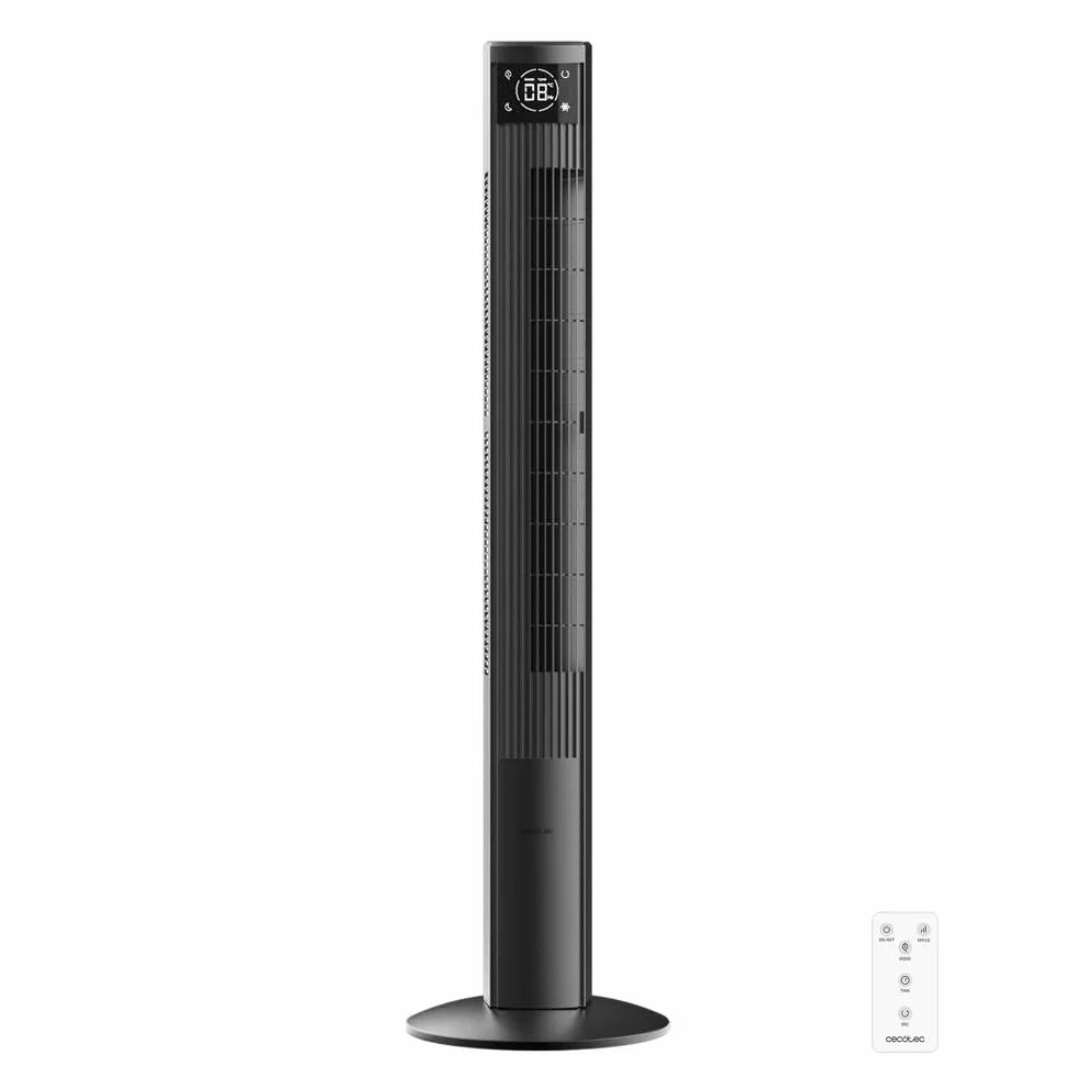 Cecotec - Ventilatore a torre EnergySilence 9090 Skyline Ionic da 119 cm, 45 W, ionizzatore, schermo LED touch, telecomando, 3 modalità e velocità, timer 12 ore, oscillazione 70º,Altezza 47",Grigio