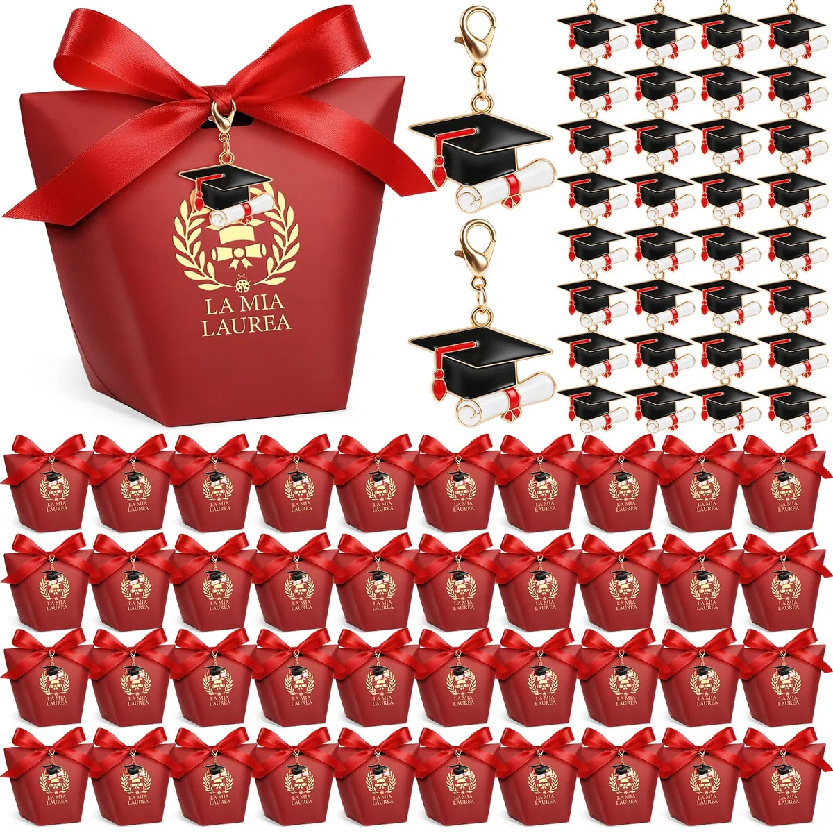 50 Set Scatoline Portaconfetti Laurea, Scatoline portaconfetti per laurea,Sacchettini per Caramelle Gioielli Regalo,per Festa Lauree Congratulazioni Confetti Regal (Rosso)