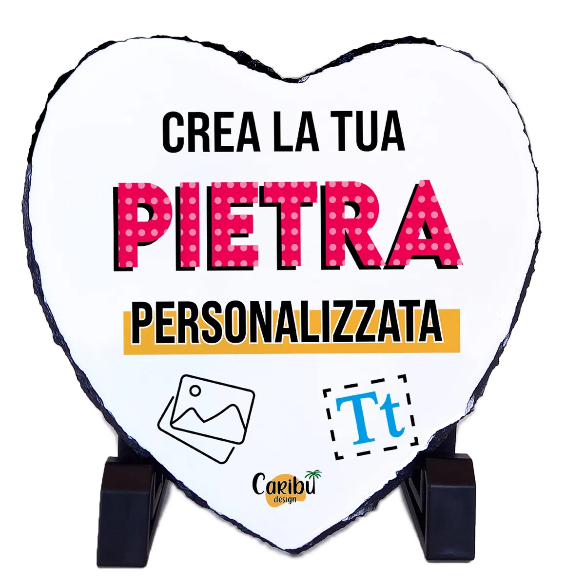 Foto su Pietra Personalizzata - Ardesia Personalizzabile con Stampa Fotografia e Testo - Piedistallo Incluso - Idea Regalo San Valentino, Compleanno, Anniversario, Natale, Festa