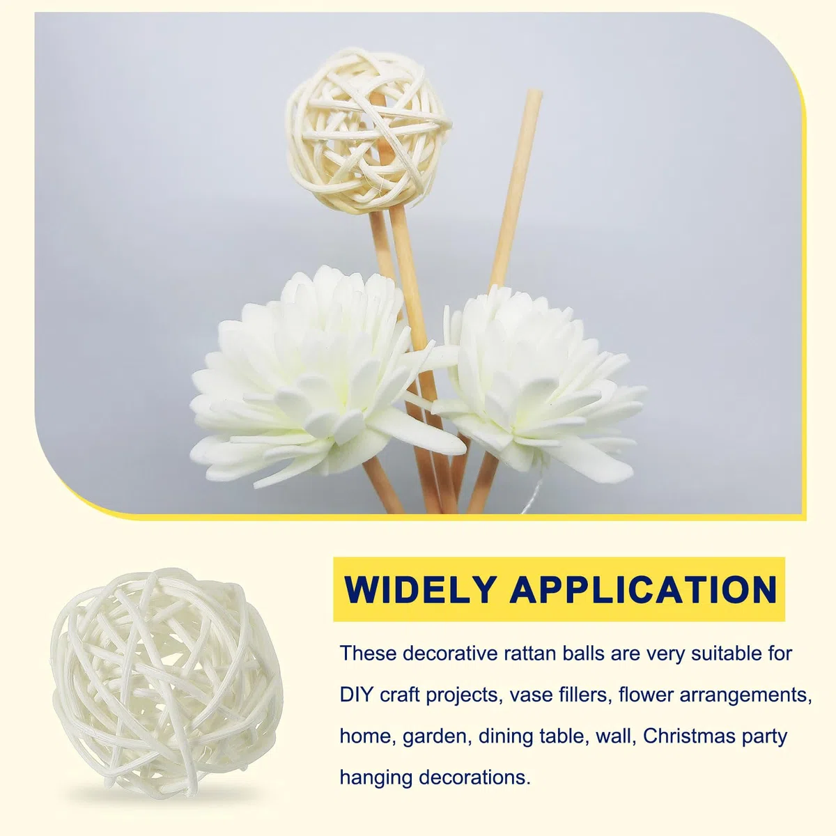 QUARKZMAN 12 Pezzi Pallini di Rattan 2 Pollici (5 cm) Pallini Decorativi in Rattan Riempitivi per Vasi per Centrotavola Matrimoni Feste Decorazioni per la Casa, Bianco