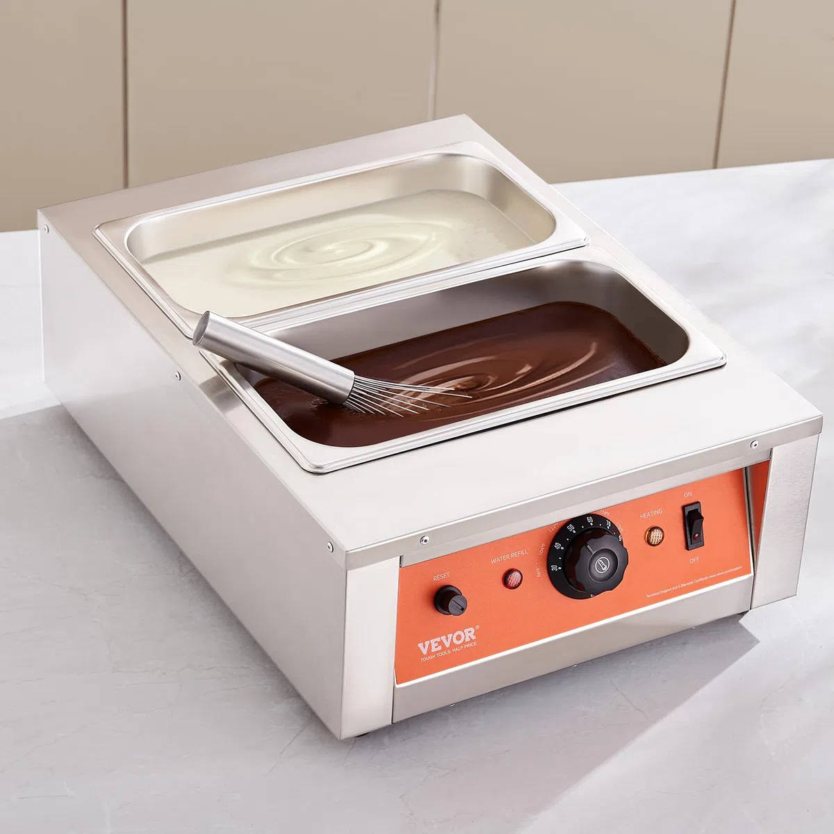 VEVOR Macchina per Fusione di Cioccolato in Acciaio Inox Doppia Vasca da 3,3 L, Pentola Elettrica di Fusione del Cioccolato 1500W Uso Commerciale per Hotel Albergo, Bagnomaria per Cioccolato 30℃ - 85℃