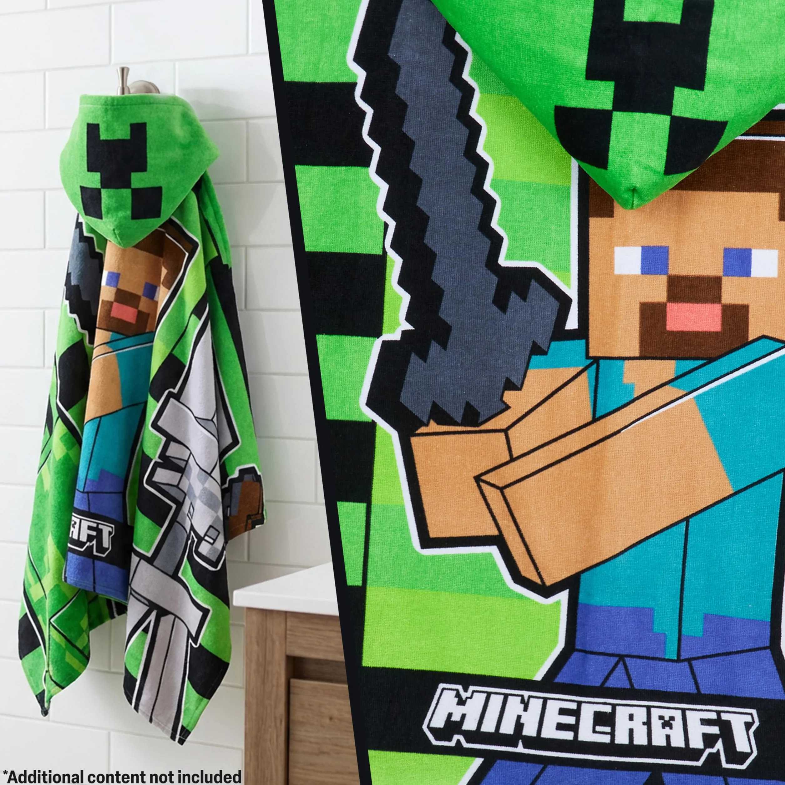 Minecraft Asciugamani Bagno con Cappuccio Asciugamano Doccia Ragazzi Creeper Accappatoio Poncho Bambino Telo Mare Bambini Idee Regalo (Verde/Nero, 6-14 Anni)