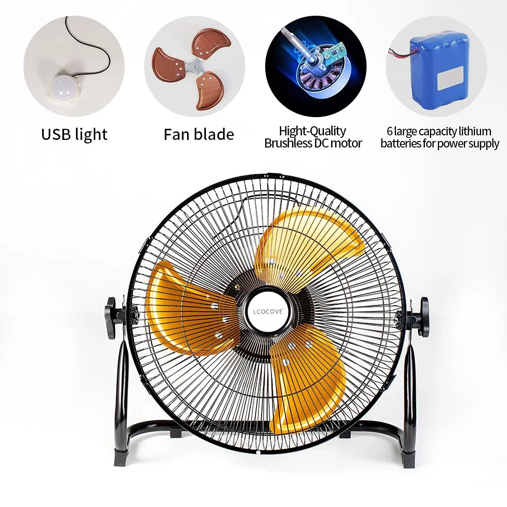 lcocove Il ventilatore a batteria può funzionare 5-24 ore, ventilatore ricaricabile per campeggio, patio, pesca, con uscita USB per telefono
