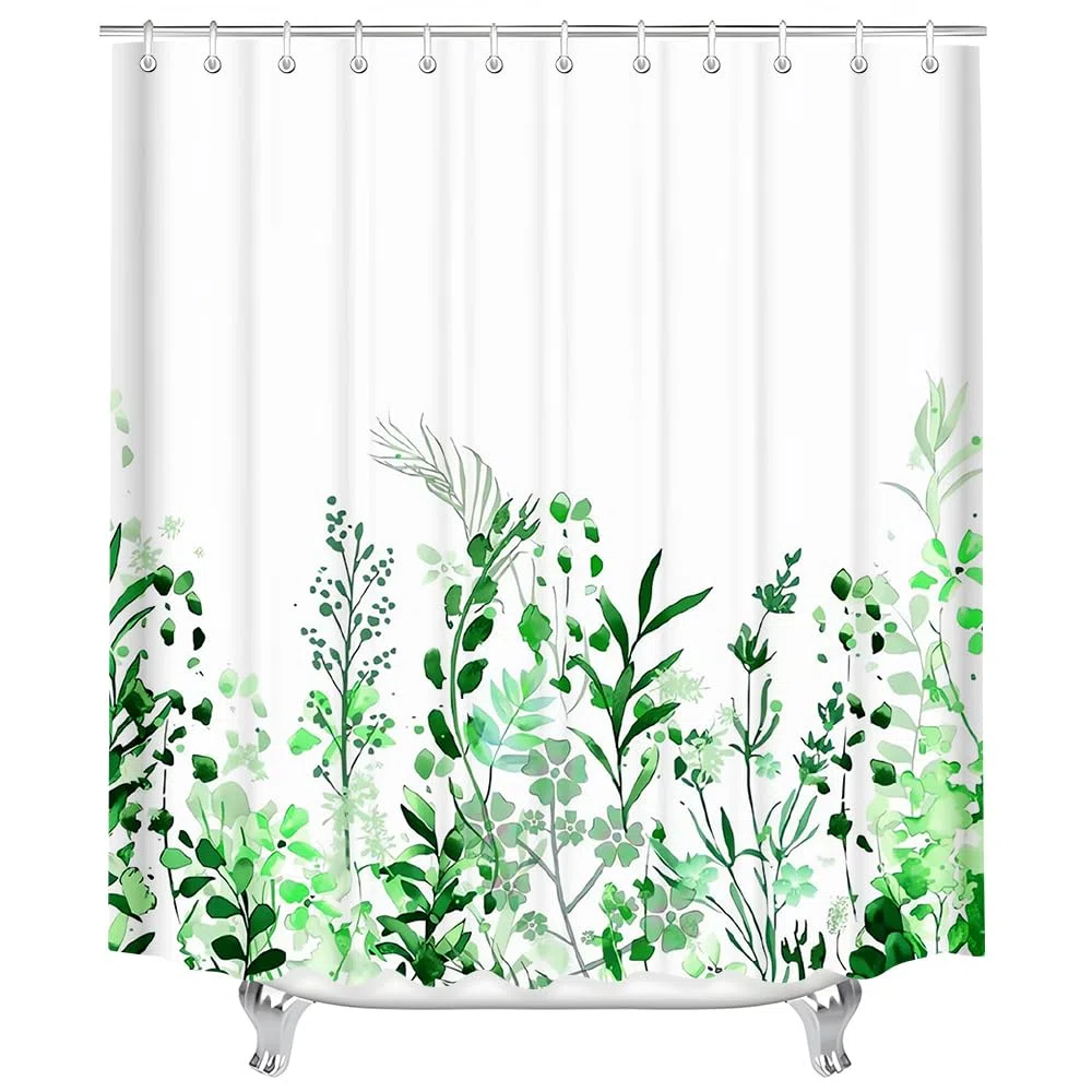 Lerores Tenda da doccia 220 x 200 cm, verde foglie, orlo appesantito, antimuffa, tessuto impermeabile, lavabile, in poliestere, con occhielli e 14 anelli per tenda da doccia per bagno, vasca da bagno