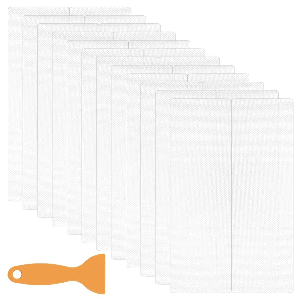 BENECREAT 24 Adesivo Antiscivolo per Doccia, Adesivi di Sicurezza per Il Bagno in PVC da 200x120x1mm con Raschietto per Il Pavimento del Bagno, Piscina e Scale, Chiaro
