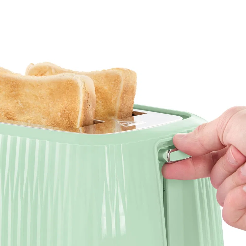 Russell Hobbs Tostapane 2 fette, 6 gradi di doratura, con Pinze, Scongela, Riscalda, Cancella selezione, Vassoio raccogli briciole, Riscalda panini, esterno testurizzato, Eden Pistacchio 27374-56
