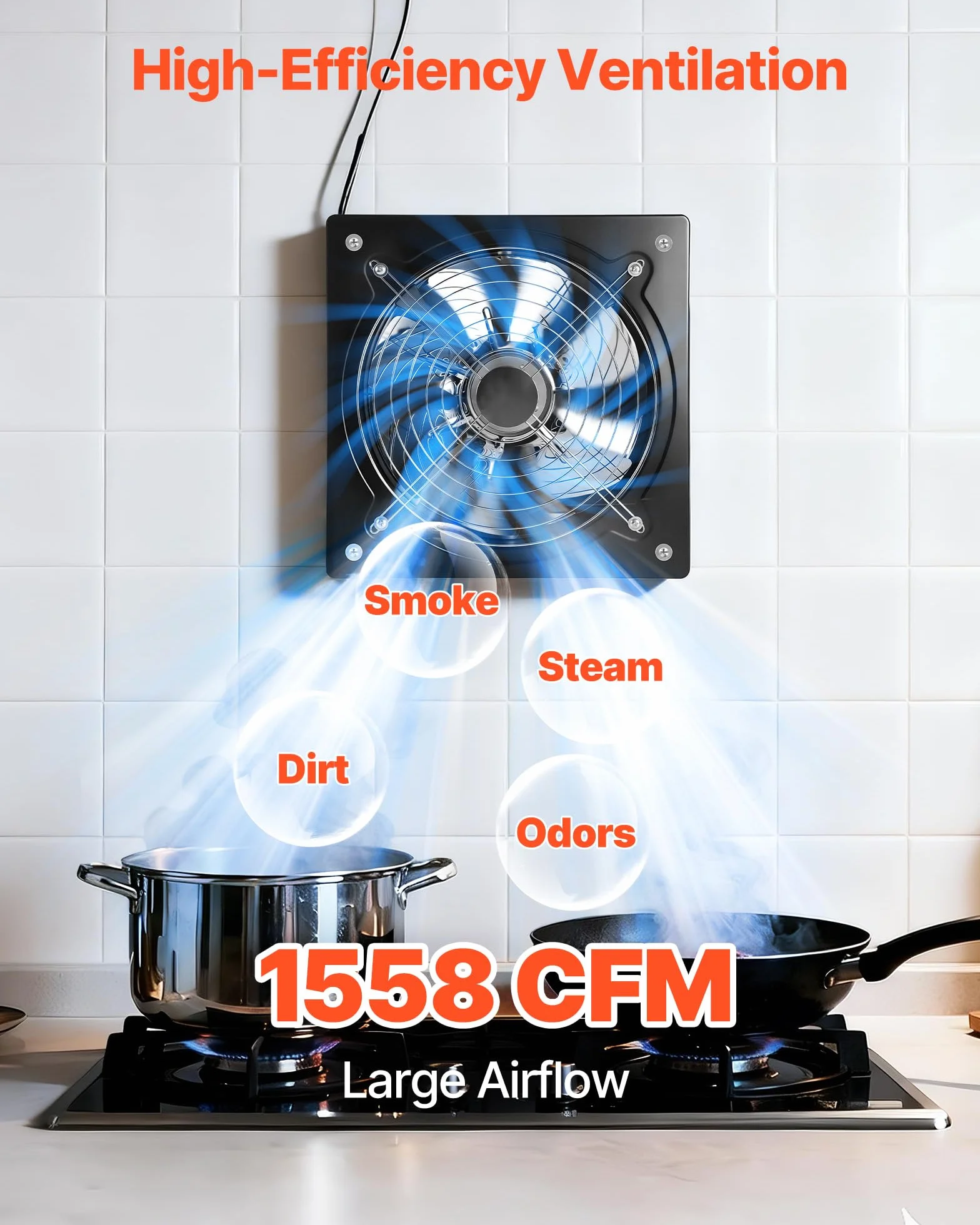 VEVOR Ventilatore di Scarico da 304 mm, Ventilatore di Sfiato a Parete ad Alta Velocità da 1558 CFM con Controllo della Velocità, Basso Consumo da 70 W, per Soffitta, Garage, Cantina, Officina