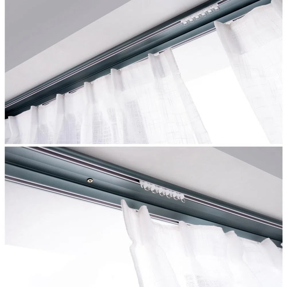 Binario Tende Soffitto a Doppia, Riloga per Tende Silenzioso Sistema di Binari Scorrevoli, Scorritenda in alluminio Divisore per Stanze Camera da Letto Soggiorno Ospedale(White,2.4m)