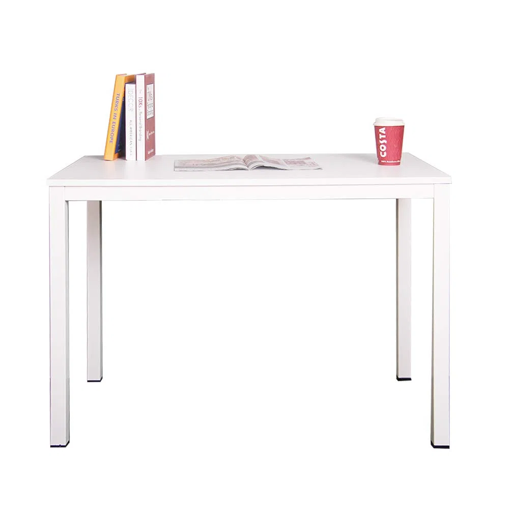 sogesfurniture Scrivanie 100x60cm Tavolo per Computer Ufficio Postazioni di Lavoro Scrivania PC Tavolo da Pranzo Moderno in Acciaio Legno, Bianco AC3W-100-SF