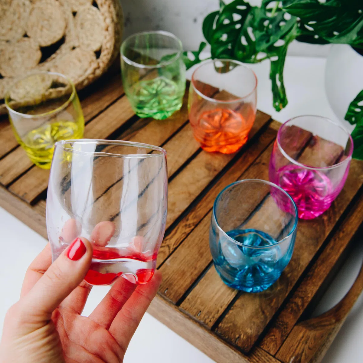 Glasmark KROSNO, set da 6 bicchieri con fondo colorato, bicchieri da long drink, bicchieri da acqua, bicchieri da succo, perfetti per casa, ristoranti e feste