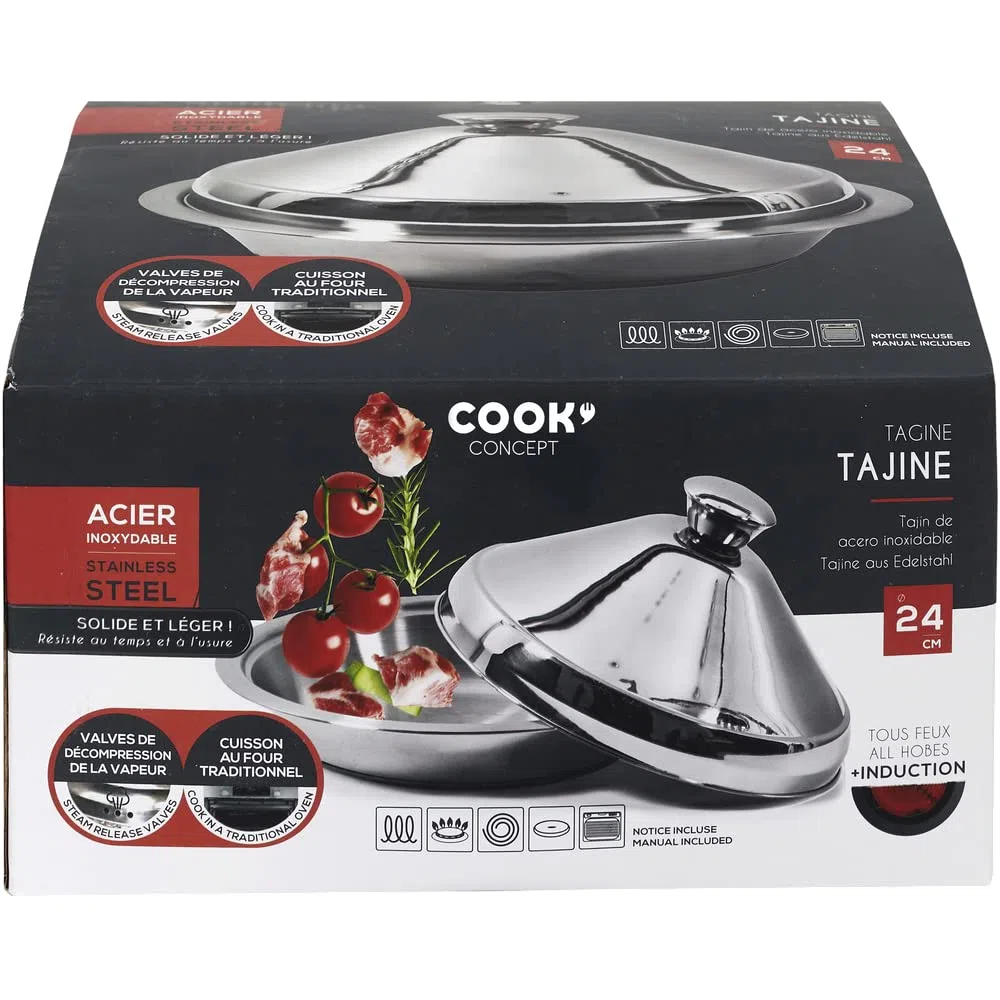 COOK CONCEPT Cook Concept KC2551 - Tajine in acciaio inox, 24 cm, cottura specifica, acciaio inox, 30,00 x 30,00 x 16,00 cm